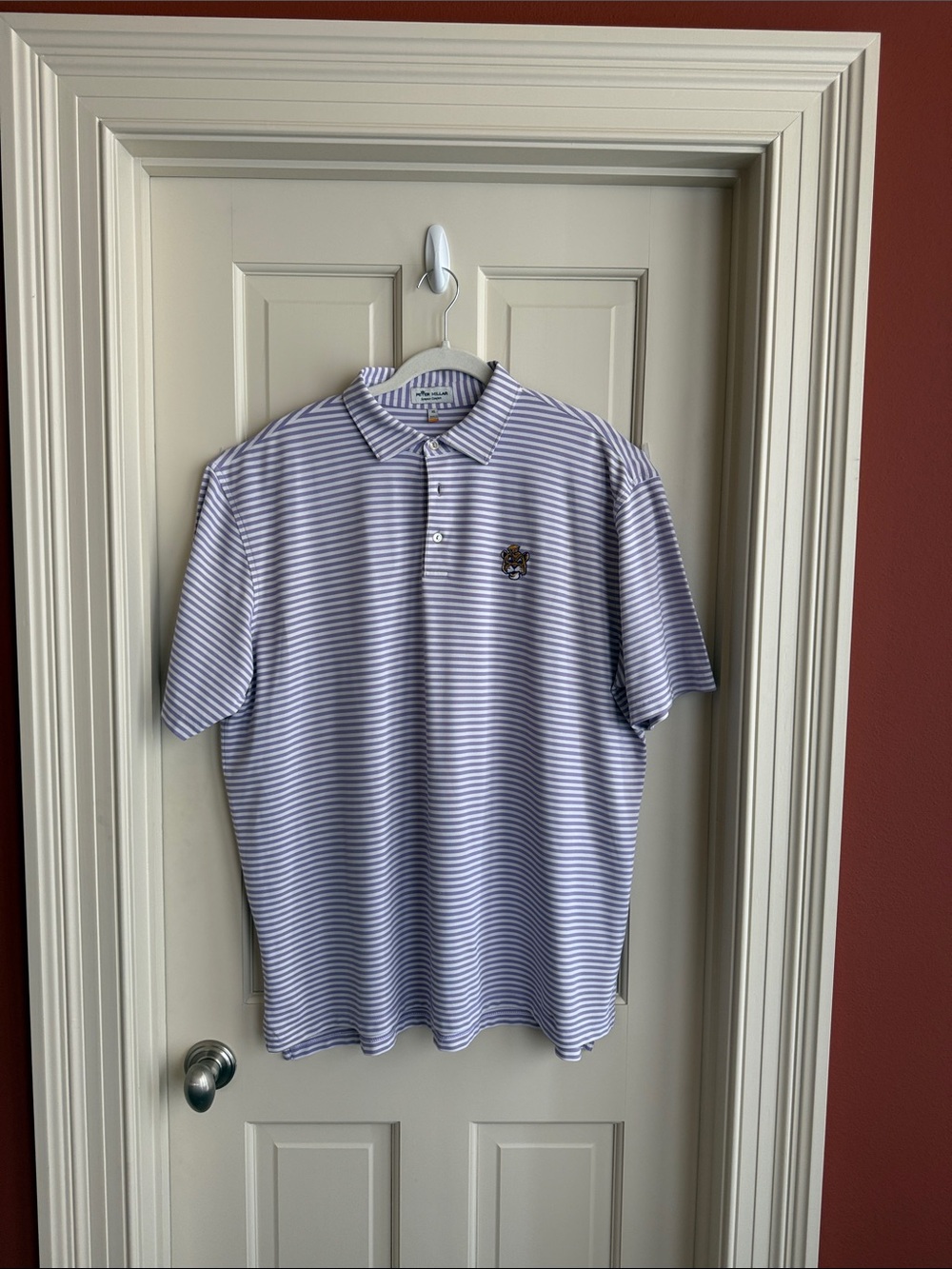 Peter Millar Lavender and White Striped Polo